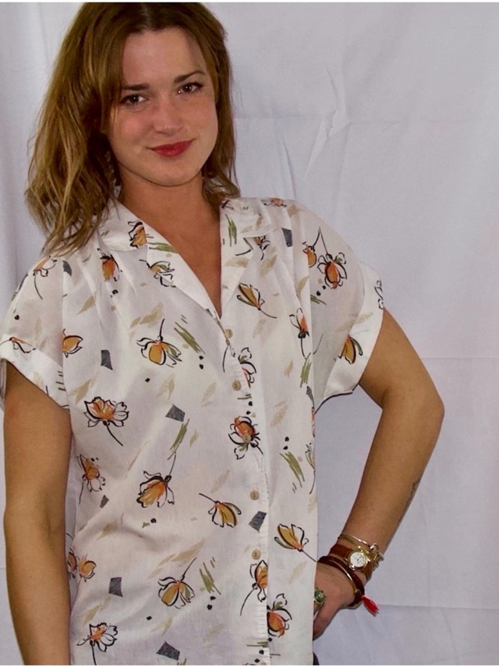 Vintage White Sheer Floral Blouse​